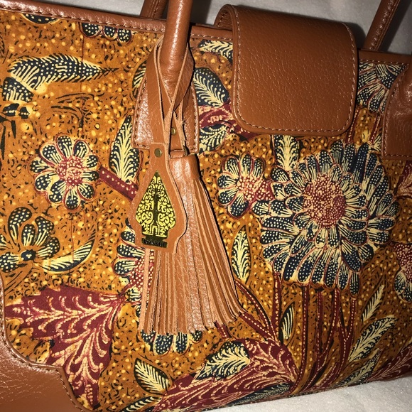 Brand new brown leather ethnic Batik Tote Bag - Picture 8 of 8